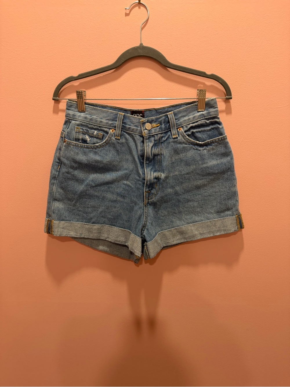 BDG Light Blue High-Rise Cuffed Jean Shorts